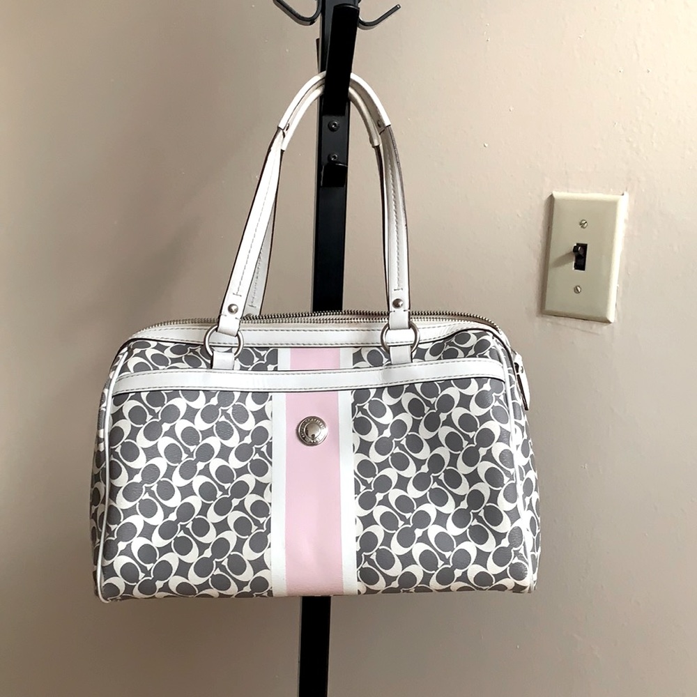 Pink grey and white COACH purse